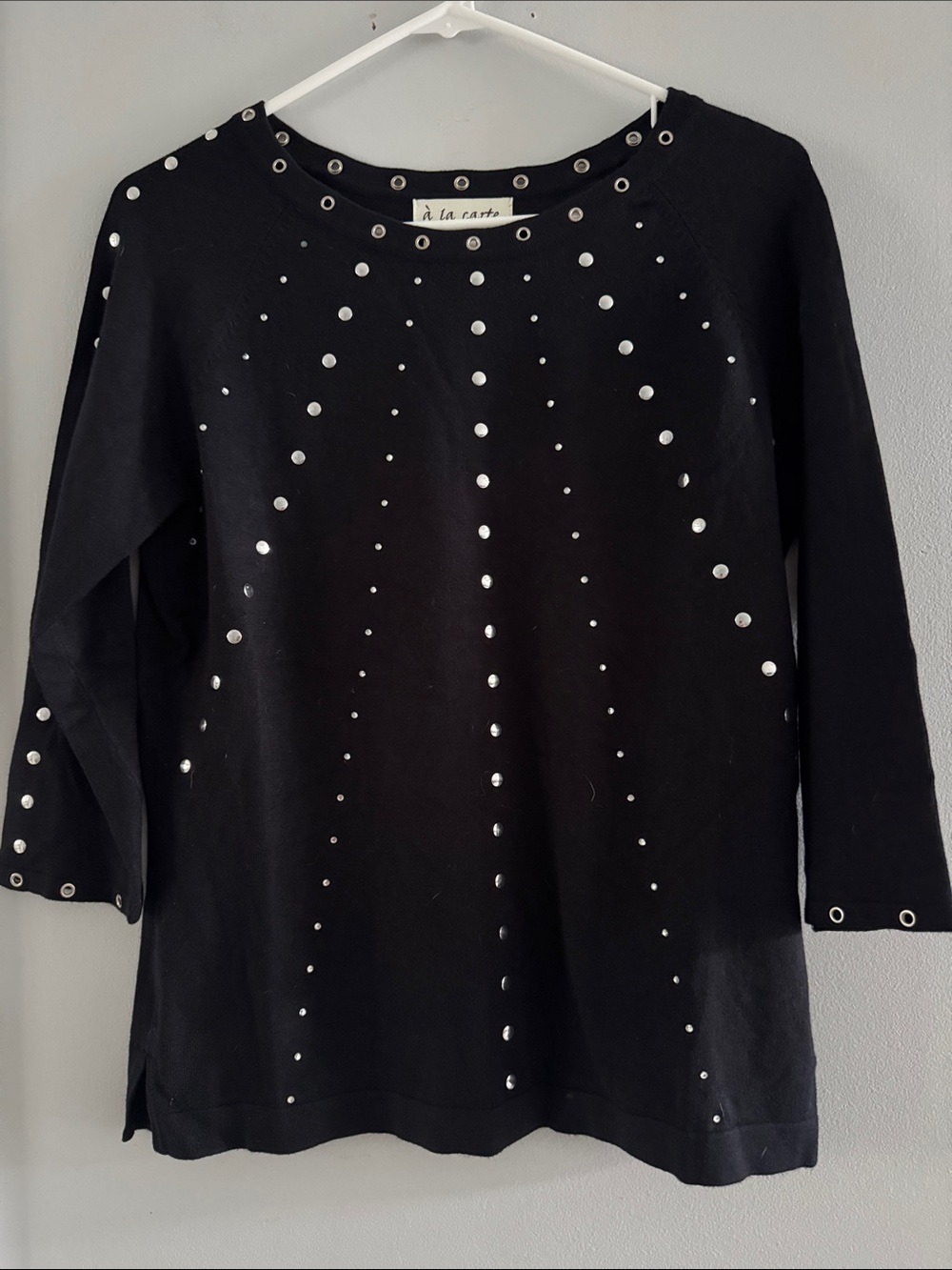 A La Carte XS Black Studded Embellished Top 3/4 Sleeve Dressy